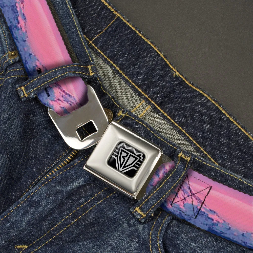 BD Wings Logo CLOSE-UP Full Color Black Silver Seatbelt Belt - Washington MT. RAINIER Sunset Landscape Webbing