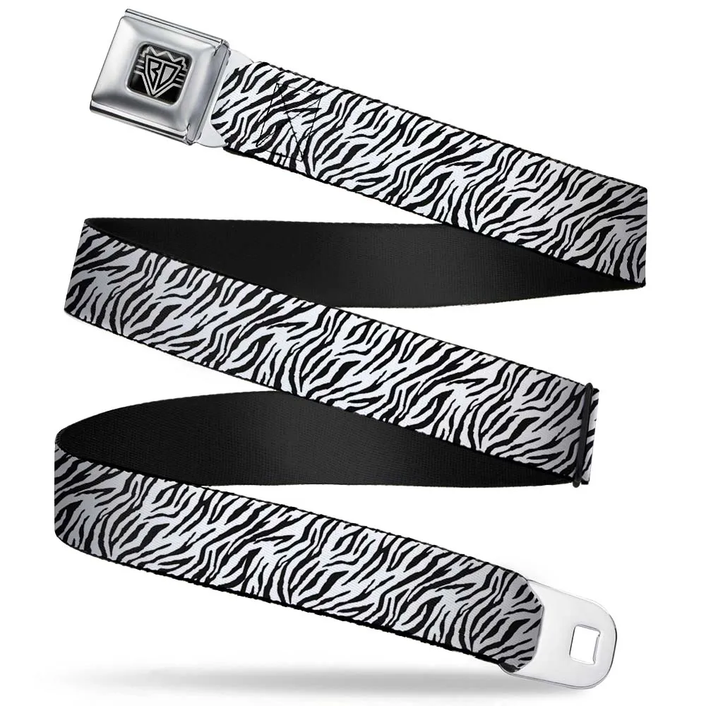 BD Wings Logo CLOSE-UP Full Color Black Silver Seatbelt Belt - Zebra 2 White Webbing