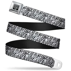BD Wings Logo CLOSE-UP Full Color Black Silver Seatbelt Belt - Zebra 2 White Webbing