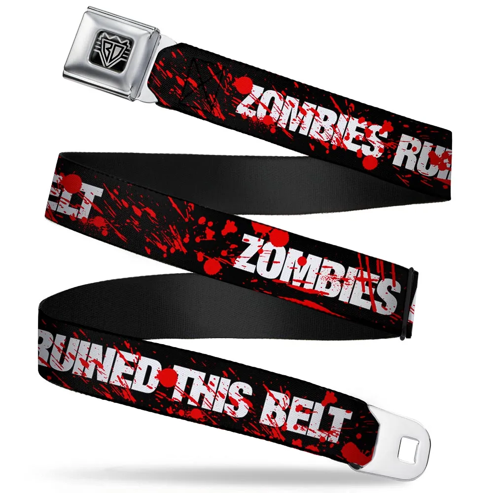 BD Wings Logo CLOSE-UP Full Color Black Silver Seatbelt Belt - ZOMBIES RUINED THIS BELT Black/White/Red Splatter Webbing