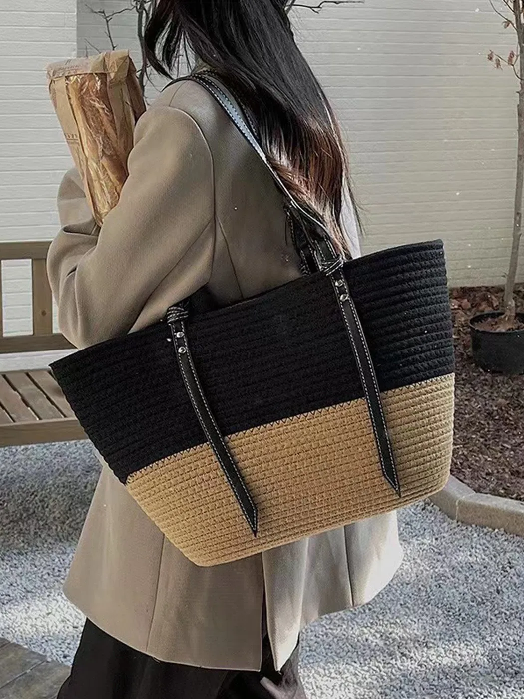 Beach-Style Woven Large Capacity Shoulder Tote Bag