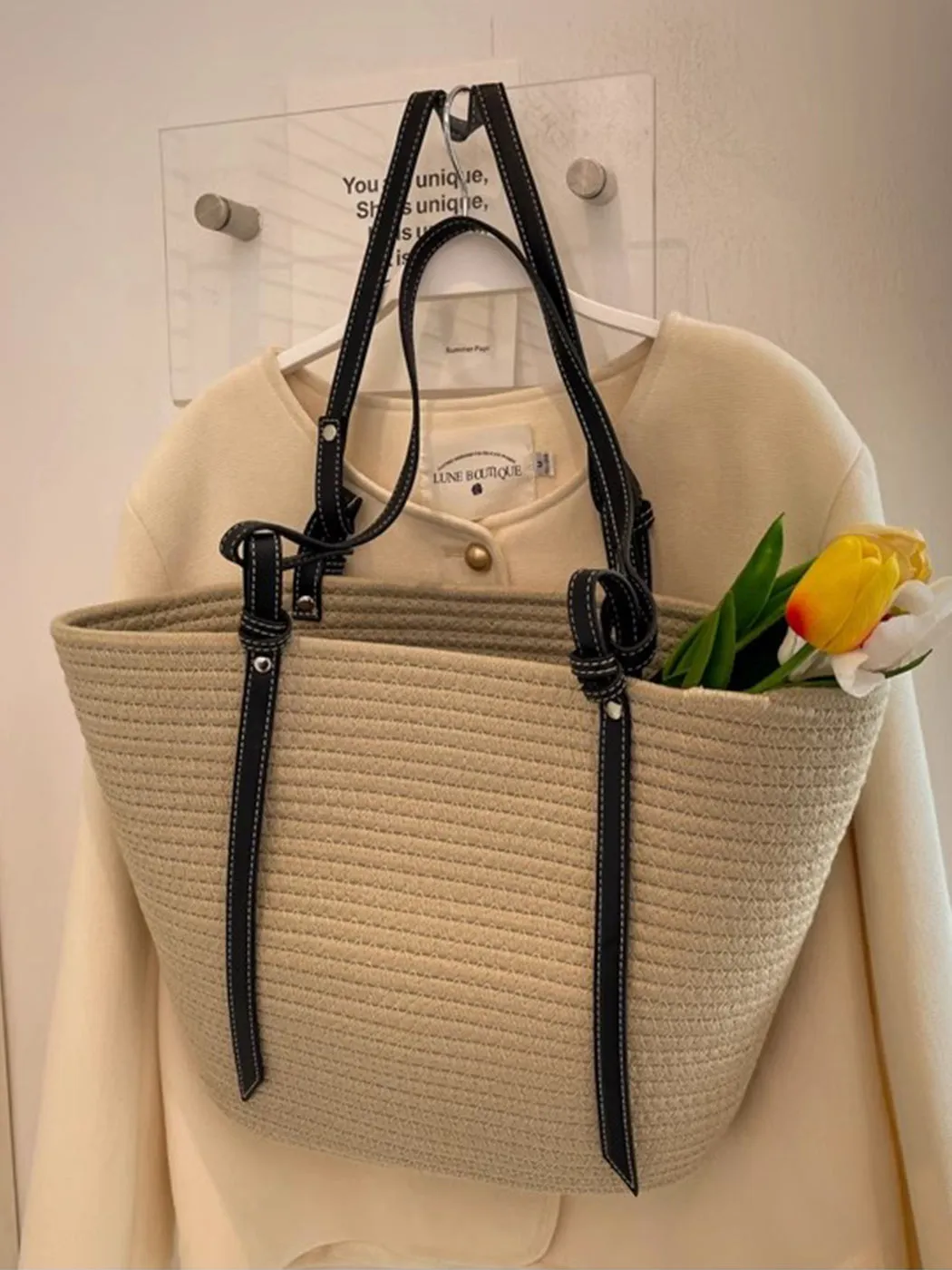 Beach-Style Woven Large Capacity Shoulder Tote Bag