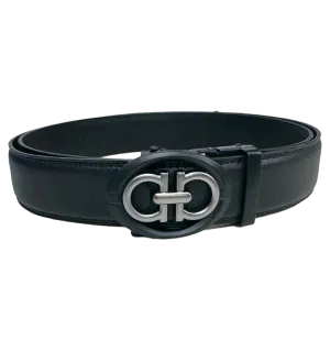 Black Genuine Leather Fancy Design Belt for Men's Sliver Buckle
