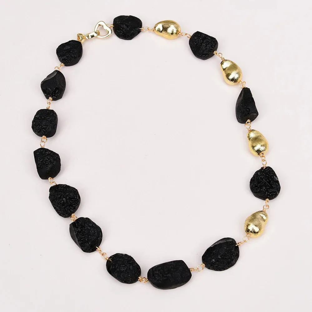 Black Meteorite Gold Bead Necklace