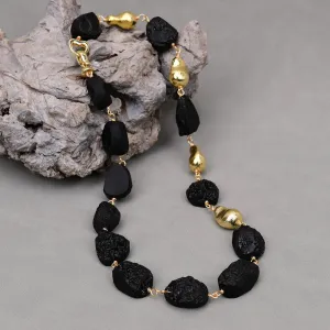 Black Meteorite Gold Bead Necklace