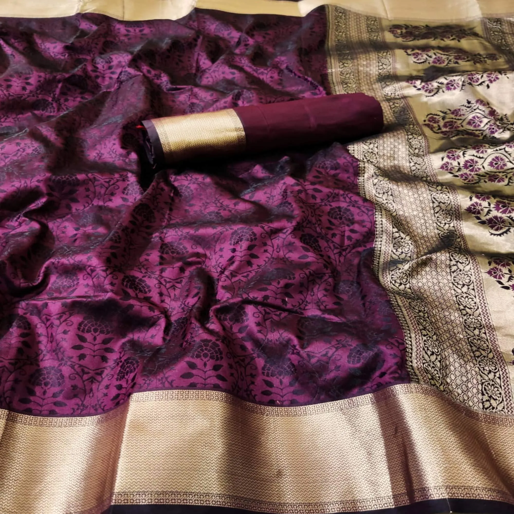 Blooming Dark Purple Colored Festive Wear Woven Heavy Silk Saree