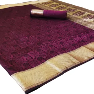Blooming Dark Purple Colored Festive Wear Woven Heavy Silk Saree