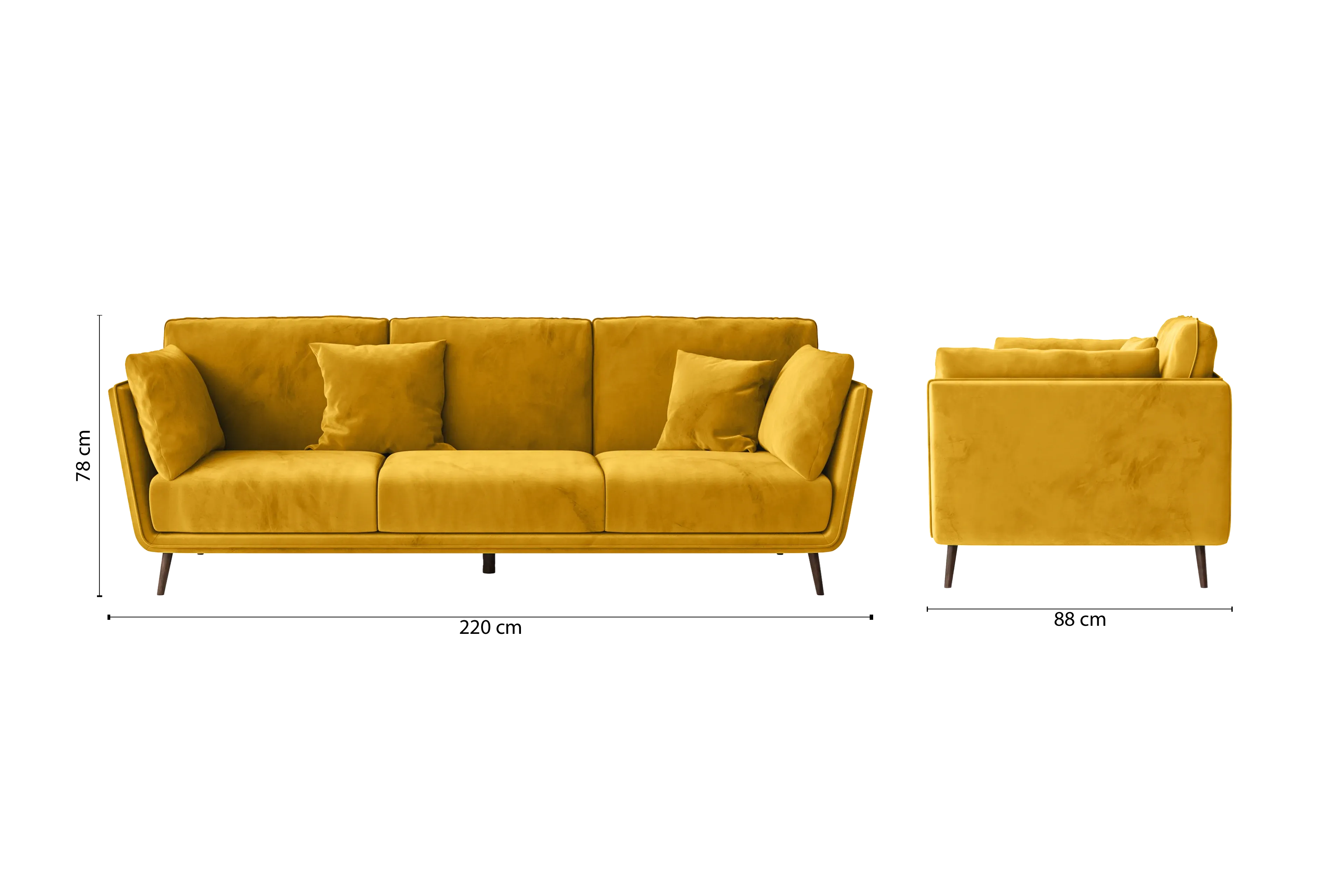 Bologna 3 Seater Sofa Yellow Velvet