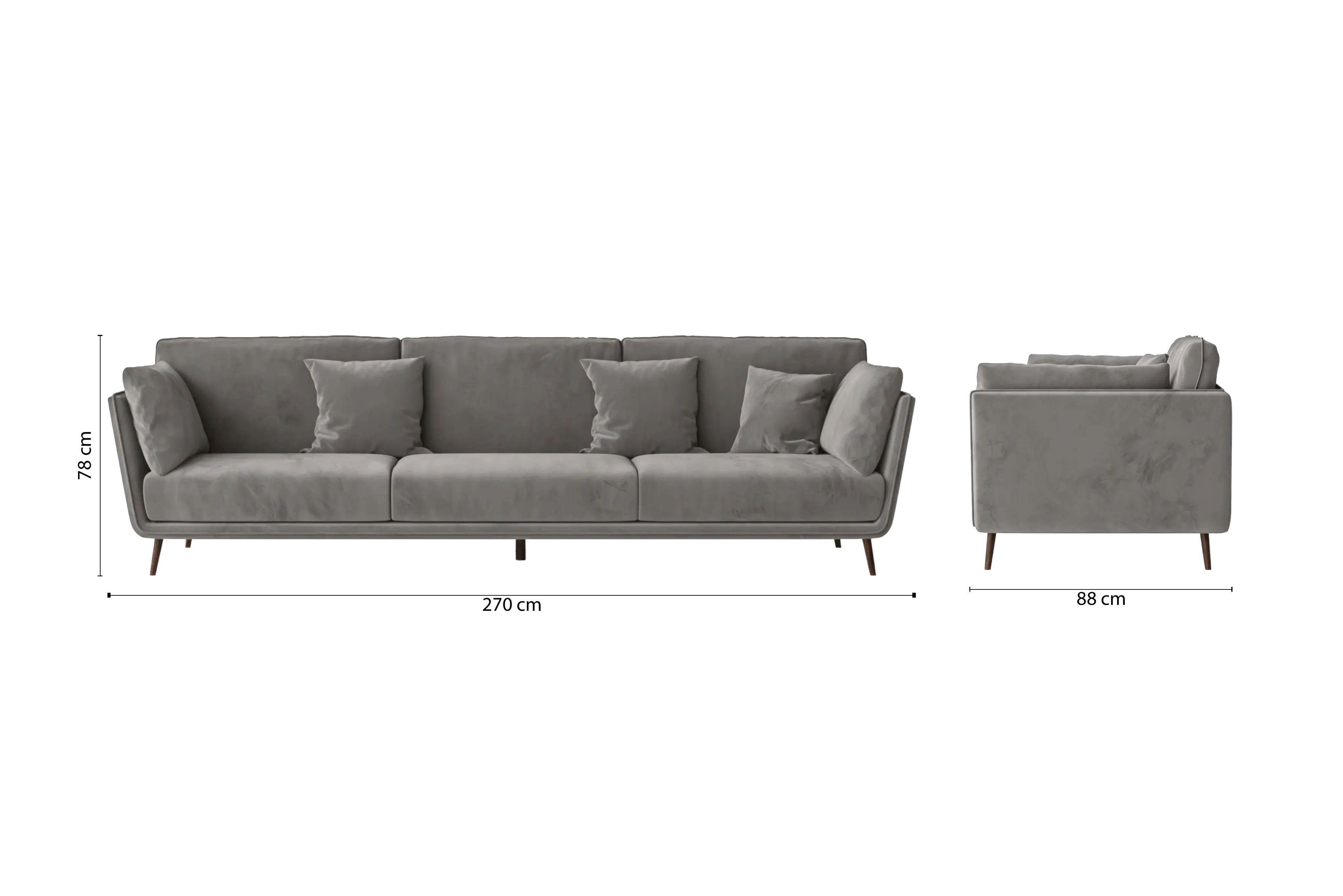 Bologna 4 Seater Sofa Grey Velvet
