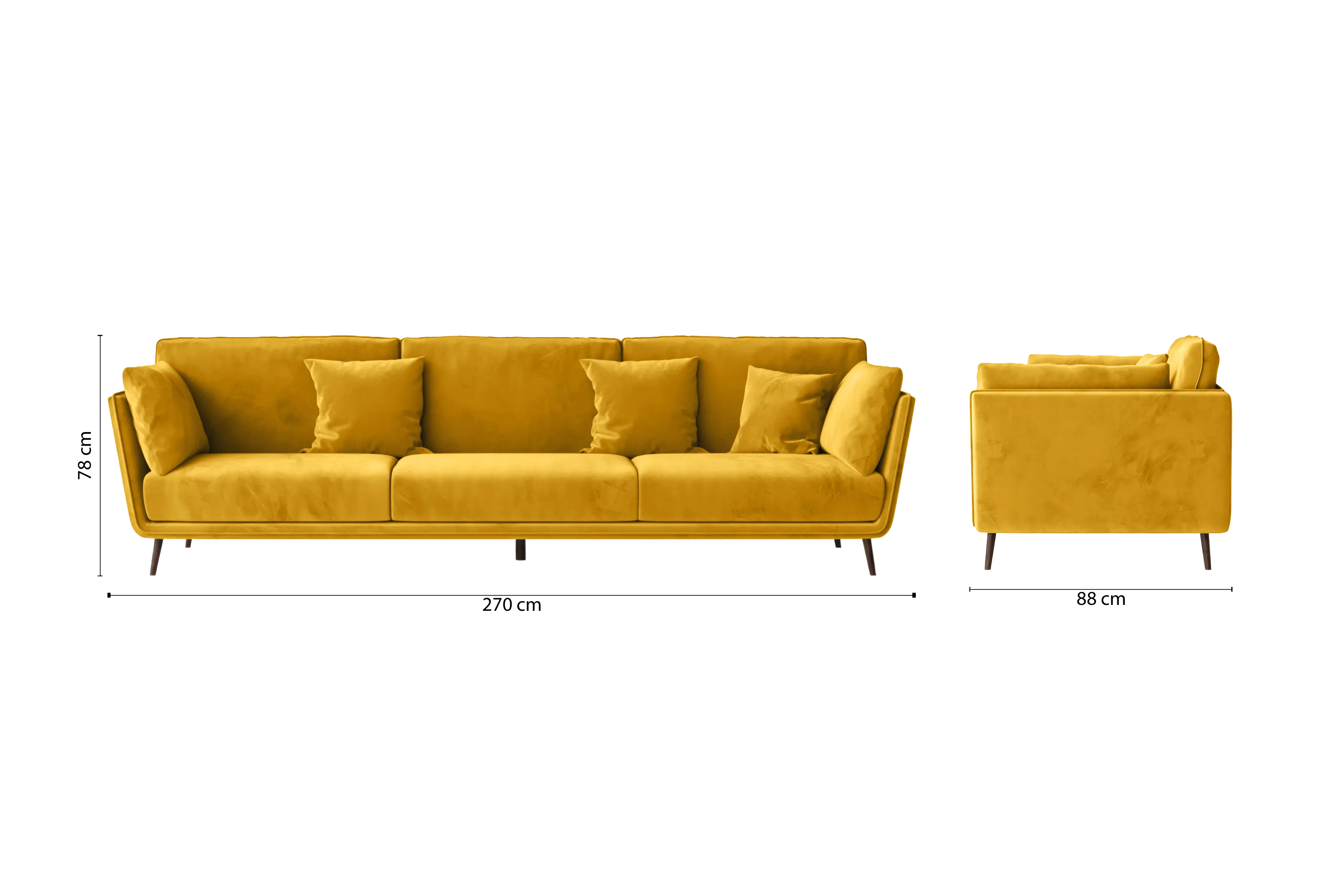 Bologna 4 Seater Sofa Yellow Velvet