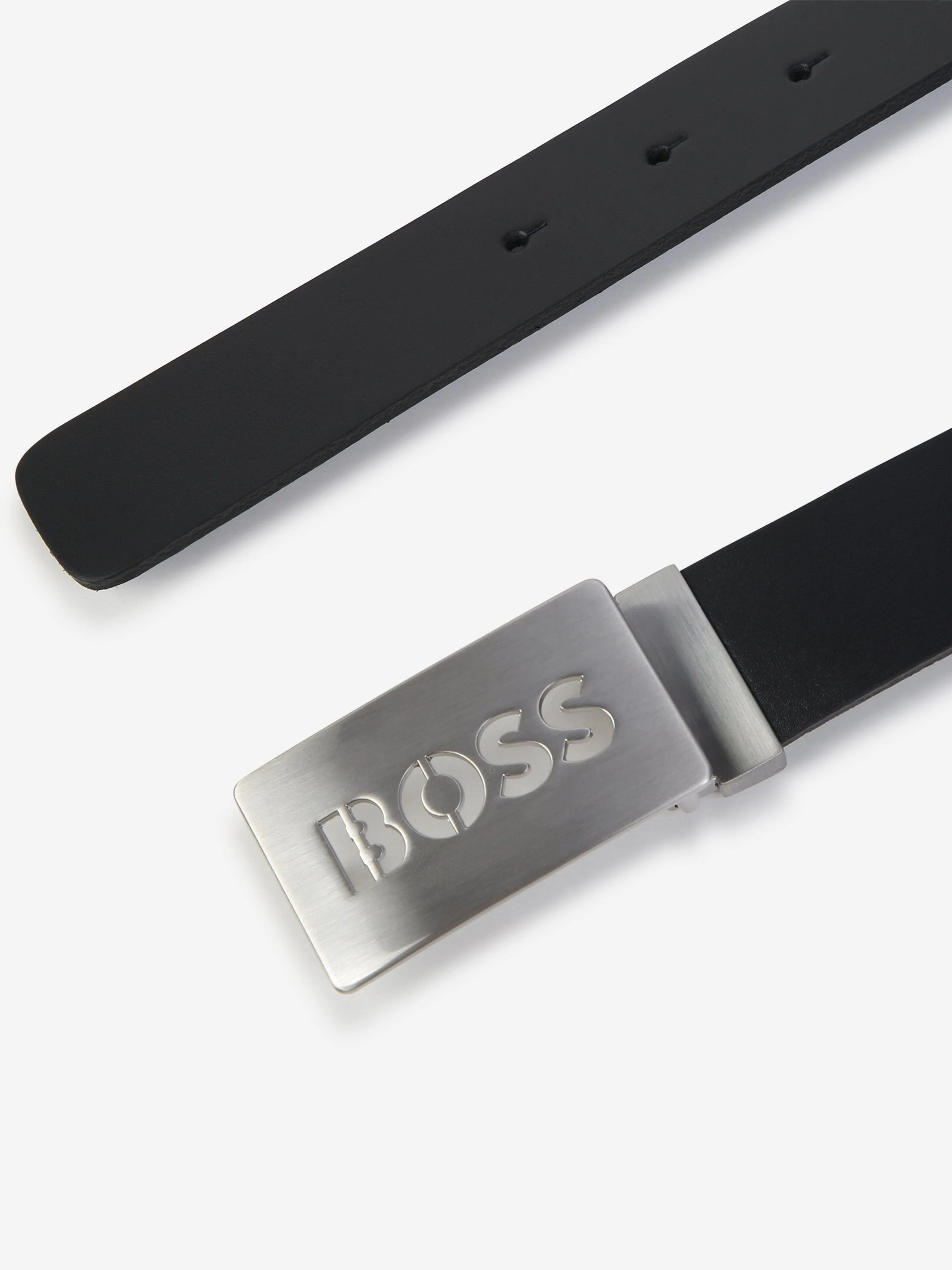 BOSS Boys Leather Logo Buckle Belt in Black