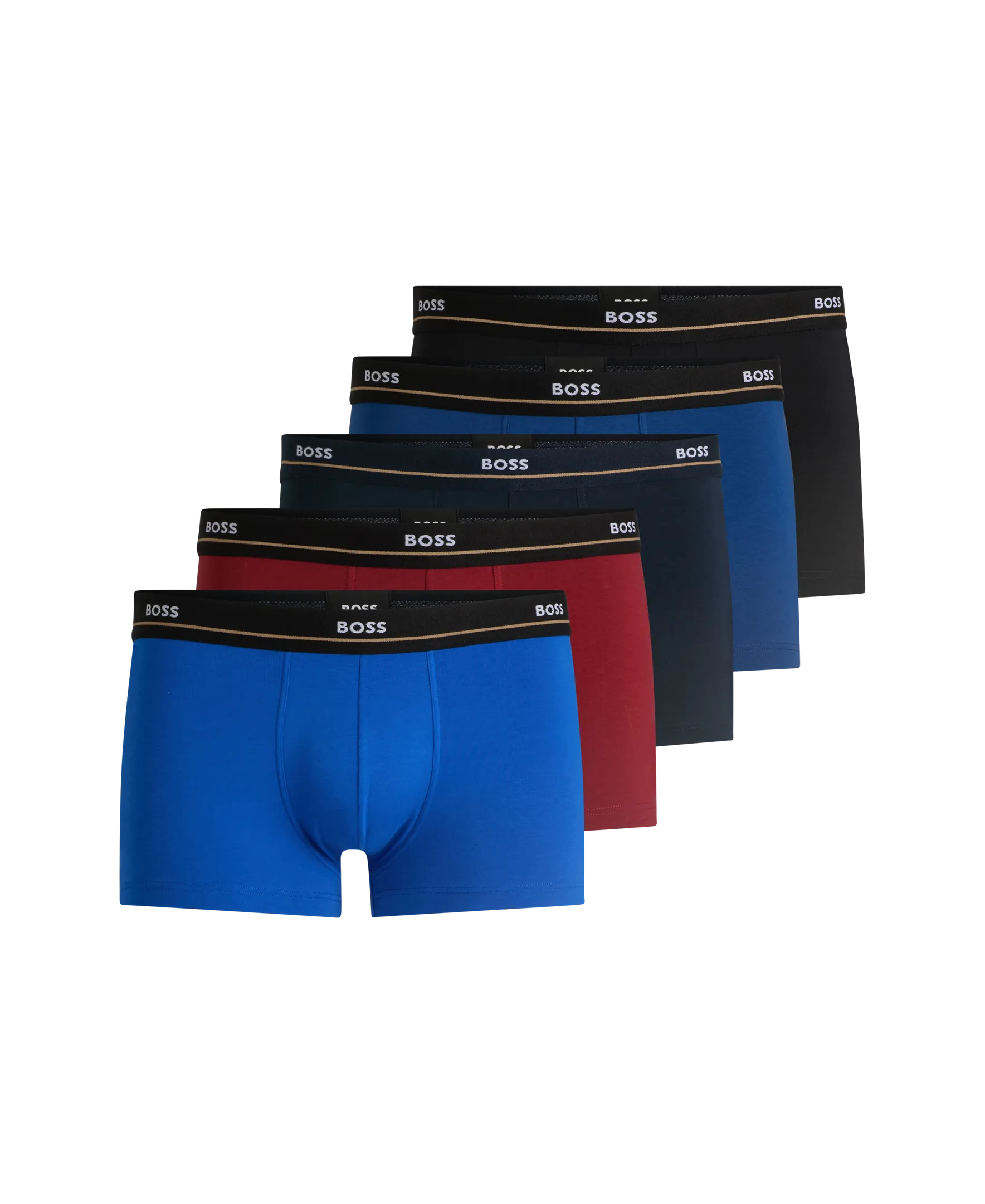 BOSS Men's Essential 5 Pack Trunks - Black/Blue/Red