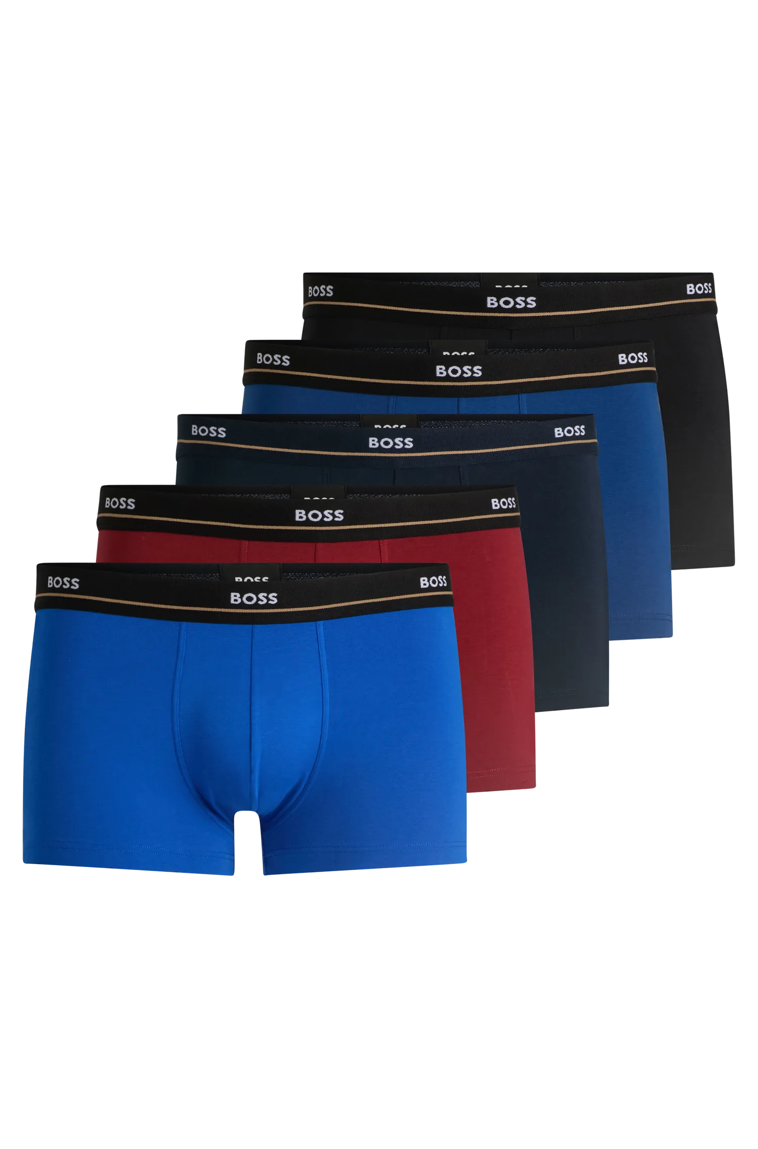 BOSS Men's Essential 5 Pack Trunks - Black/Blue/Red