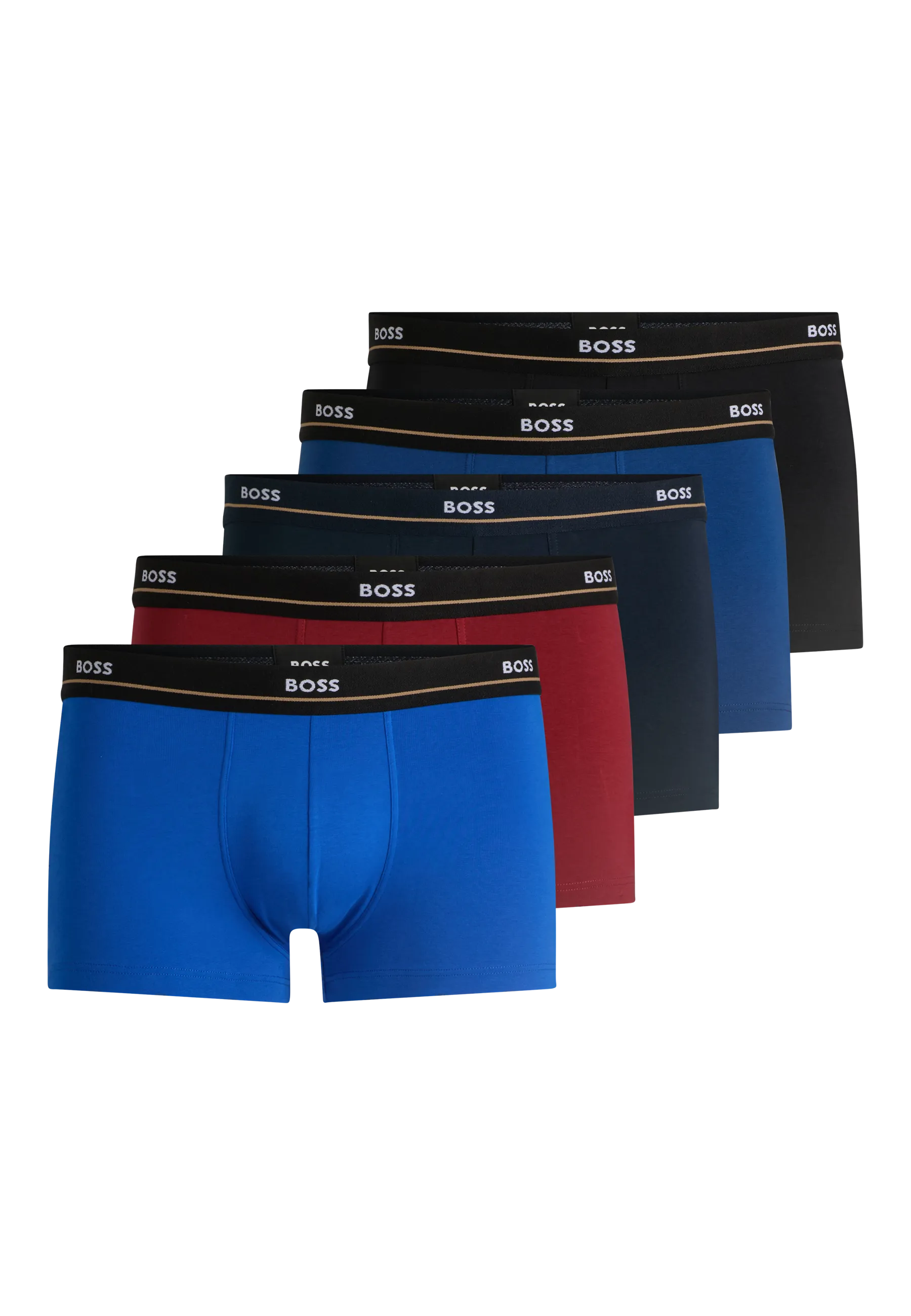 BOSS Men's Essential 5 Pack Trunks - Black/Blue/Red