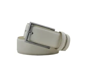 Carrucci white men's dress belt genuine leather silver buckle
