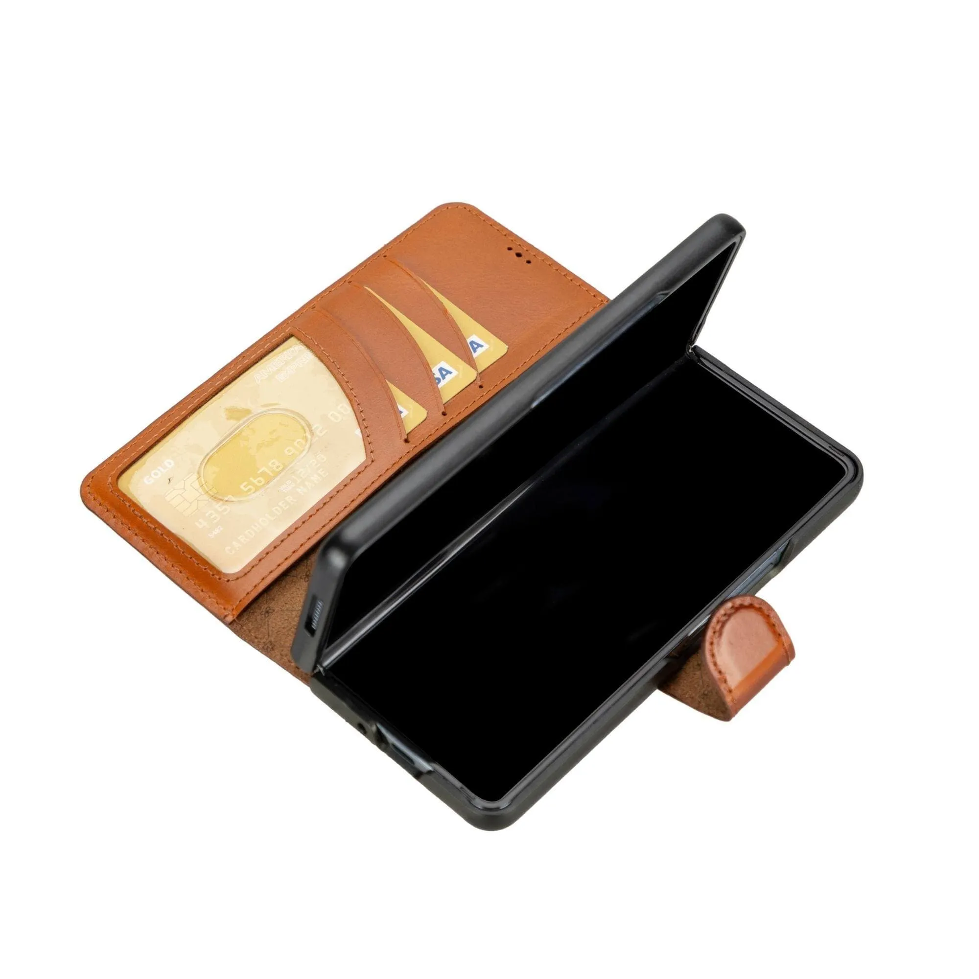 Carter Leather Samsung Galaxy Z Fold 4 Wallet Case, Rustic Tan