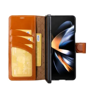 Carter Leather Samsung Galaxy Z Fold 4 Wallet Case, Rustic Tan