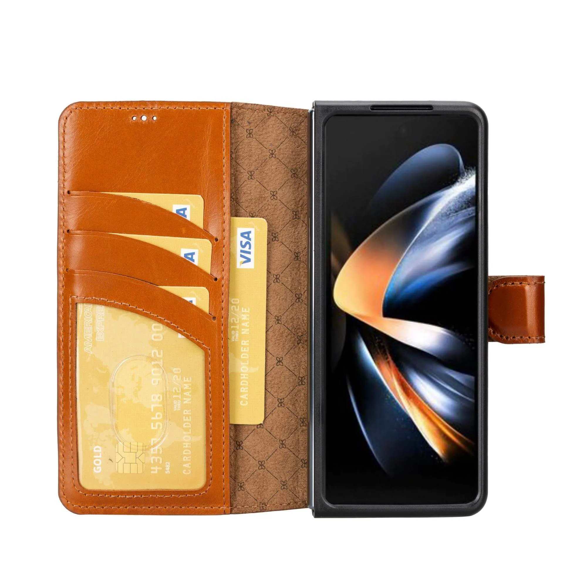 Carter Leather Samsung Galaxy Z Fold 4 Wallet Case, Rustic Tan