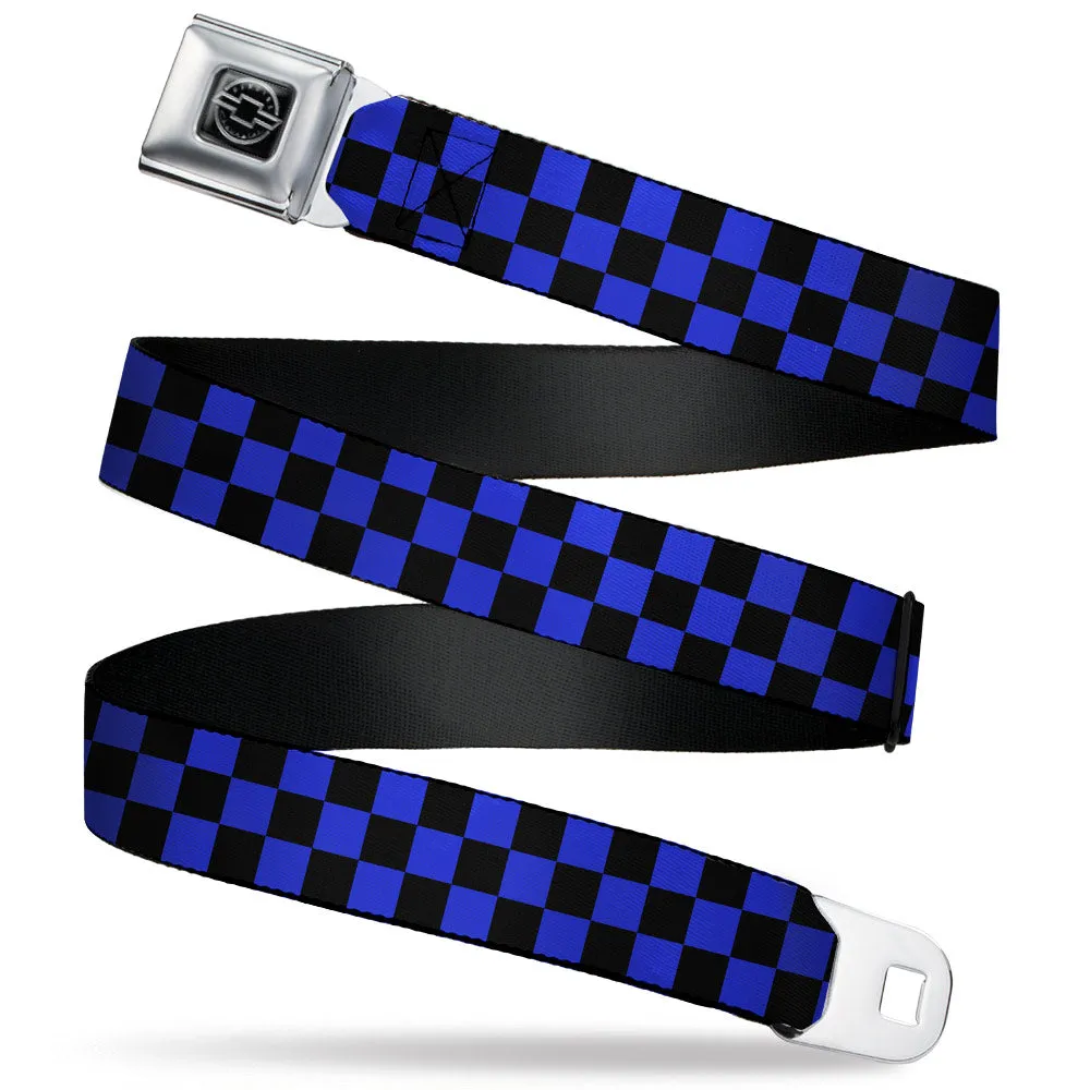 Chevy Seatbelt Belt - Checker Black/Neon Blue Webbing