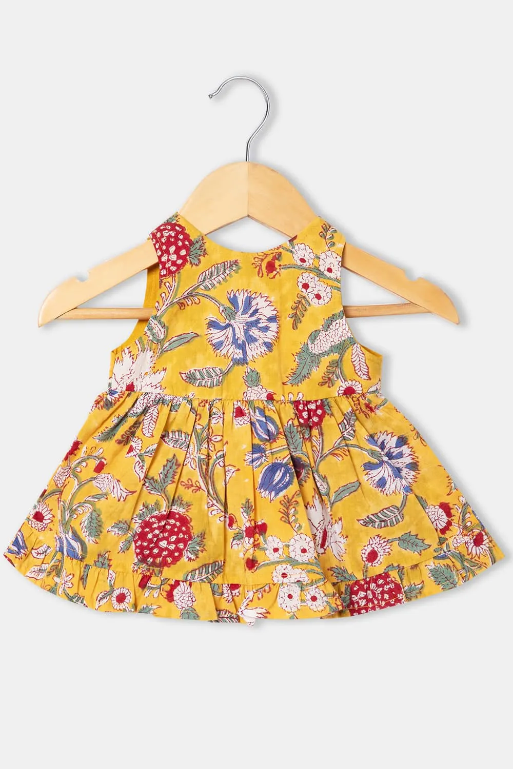 Chittythalli Girls Cottton Round Neck Frock with Mandarian Collar Overcoat - Yellow - FR31