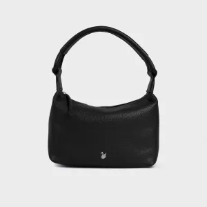 'CITY BAG' Black Soft Pebble Grain Real Leather Shoulder Bag