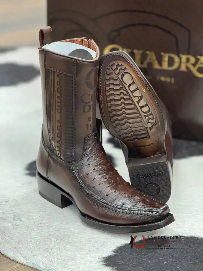 CUADRA SHORT BOOT OSTRICH CHOCOLATE LASER & WOVEN NARROW SQAURE TOE- 1J2KA1