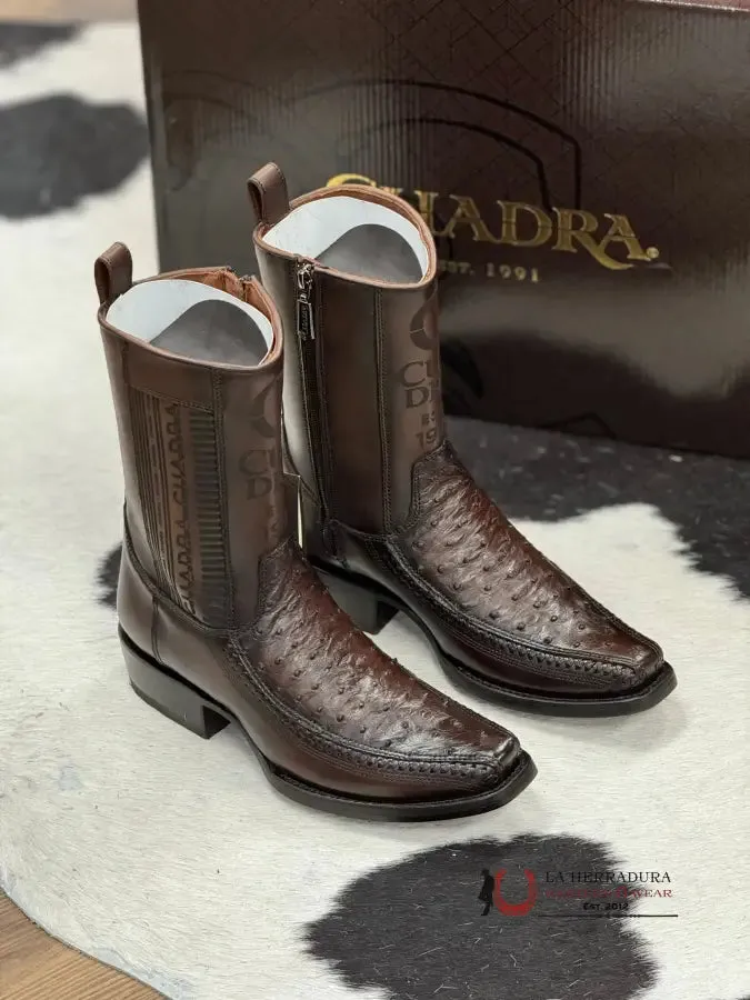 CUADRA SHORT BOOT OSTRICH CHOCOLATE LASER & WOVEN NARROW SQAURE TOE- 1J2KA1
