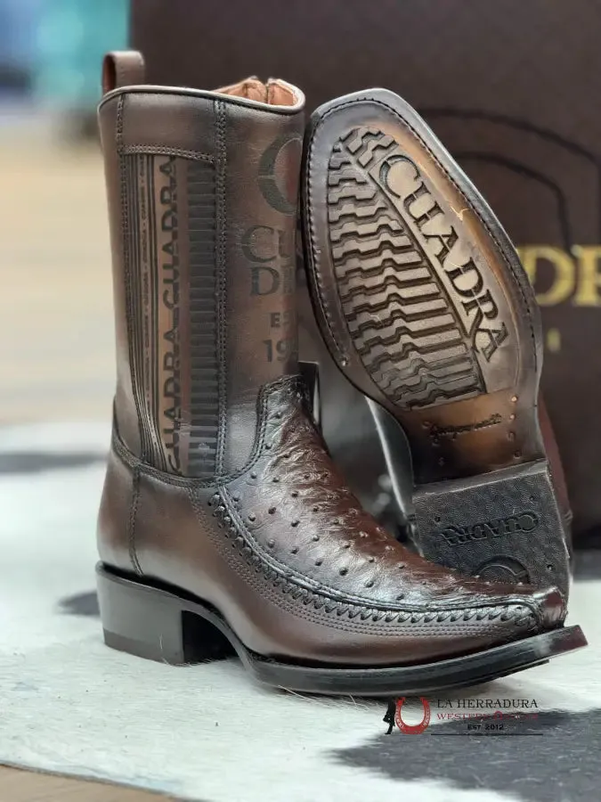 CUADRA SHORT BOOT OSTRICH CHOCOLATE LASER & WOVEN NARROW SQAURE TOE- 1J2KA1