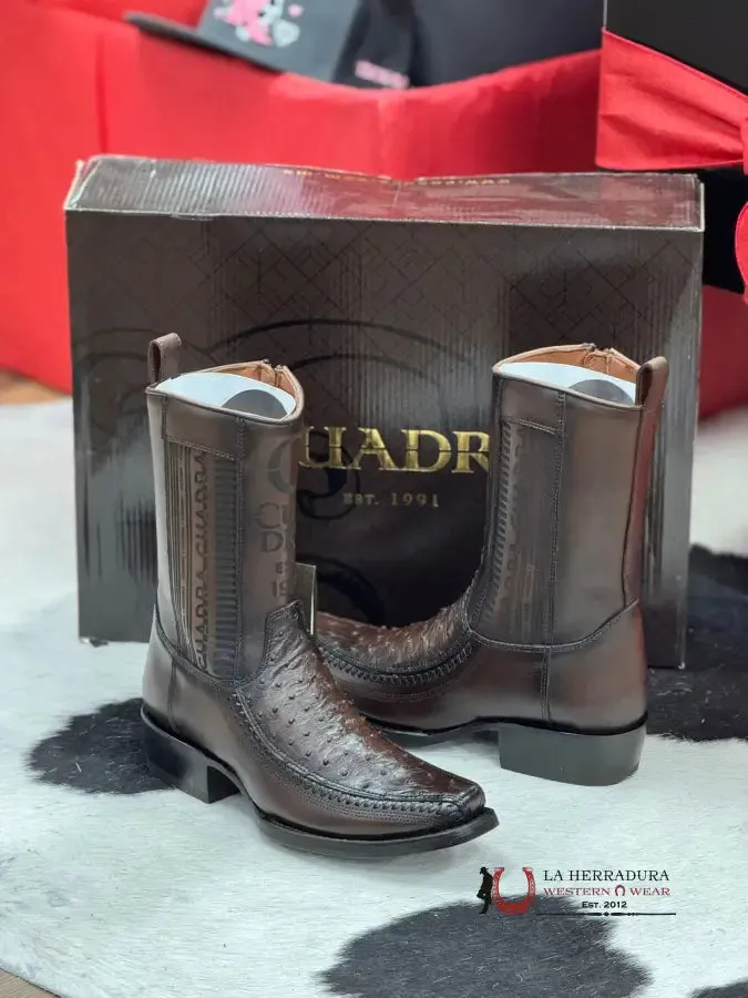CUADRA SHORT BOOT OSTRICH CHOCOLATE LASER & WOVEN NARROW SQAURE TOE- 1J2KA1