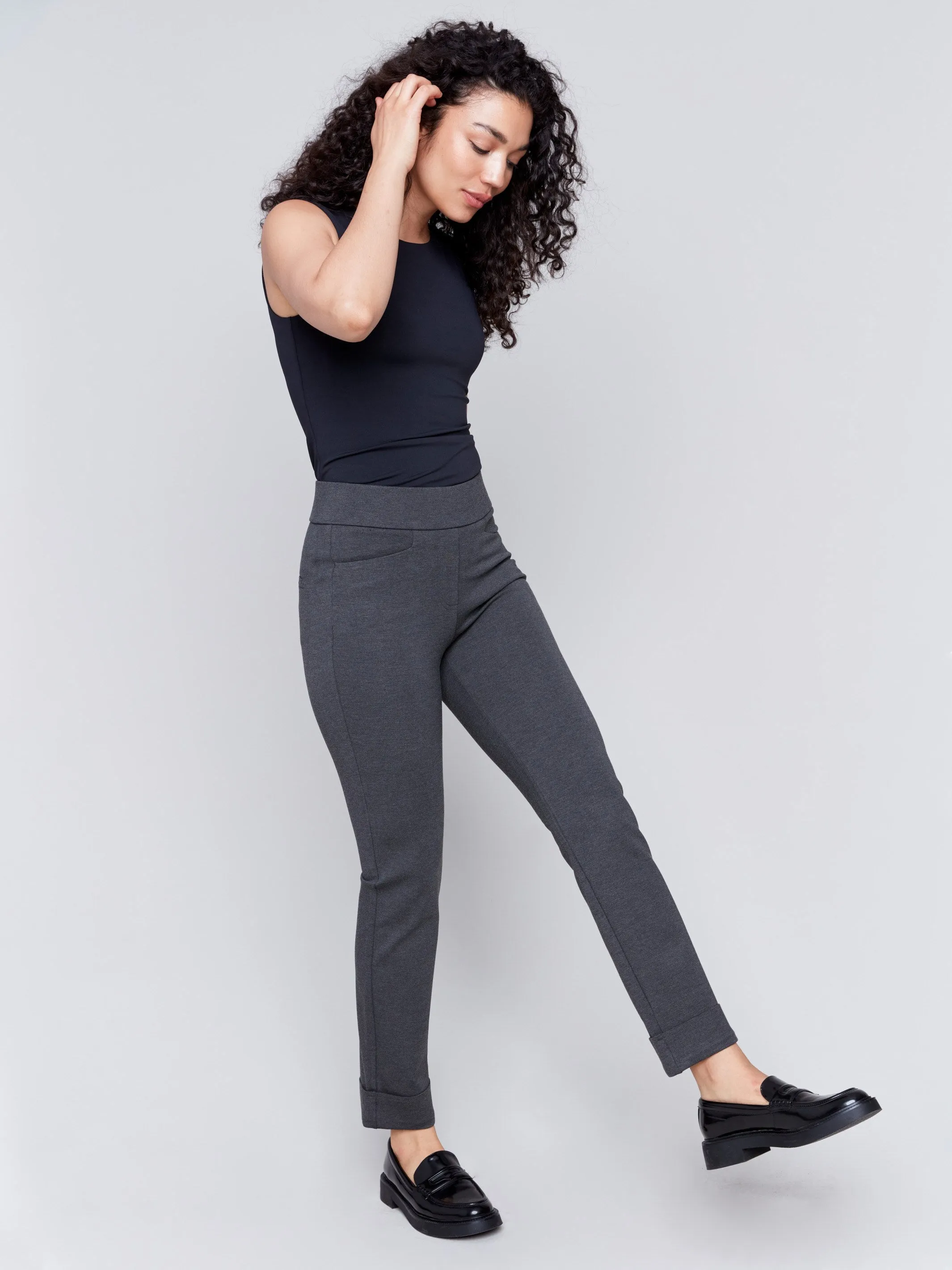Cuffed Ponte Pants - Charcoal - H-Charcoal
