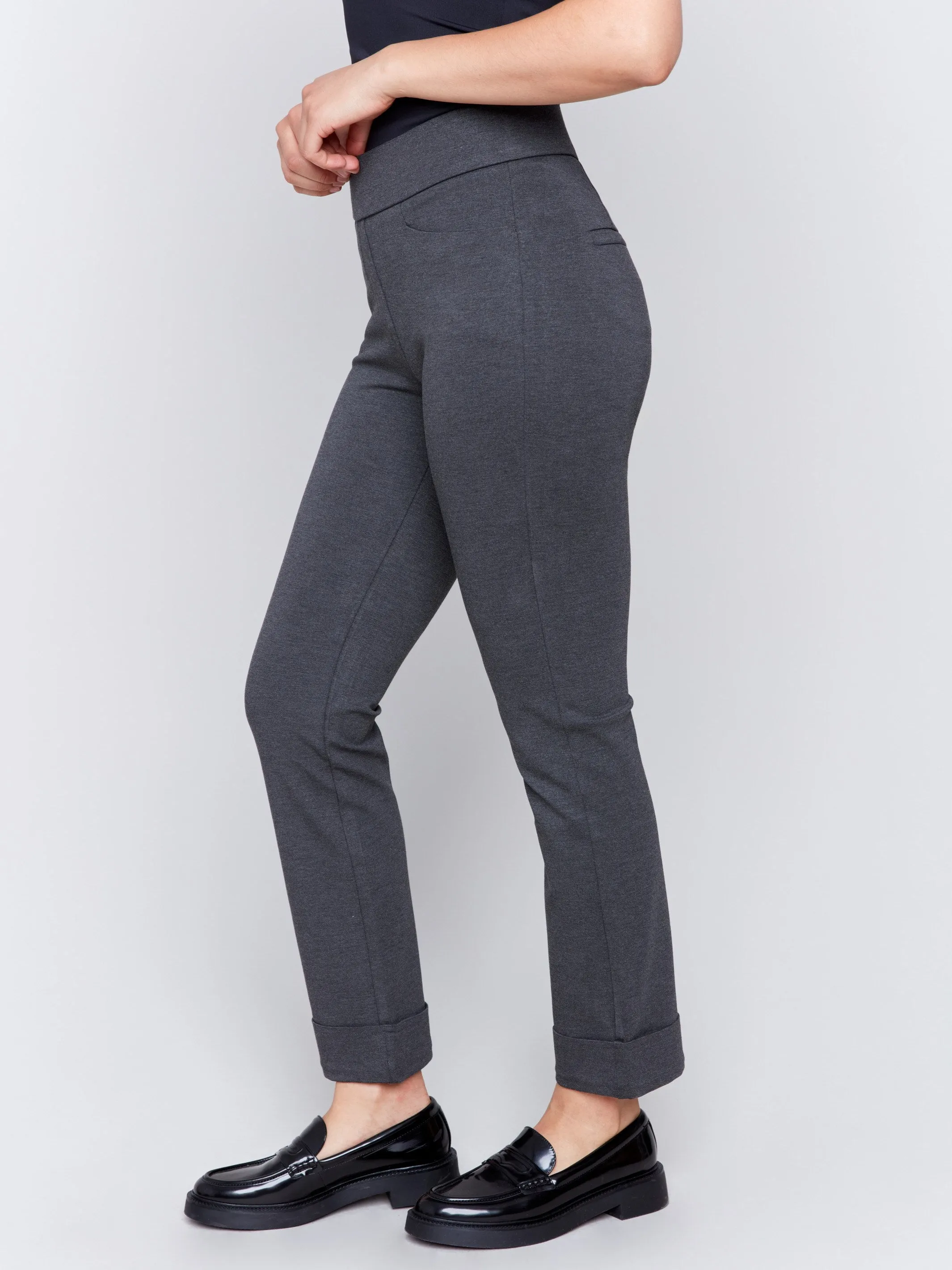 Cuffed Ponte Pants - Charcoal - H-Charcoal
