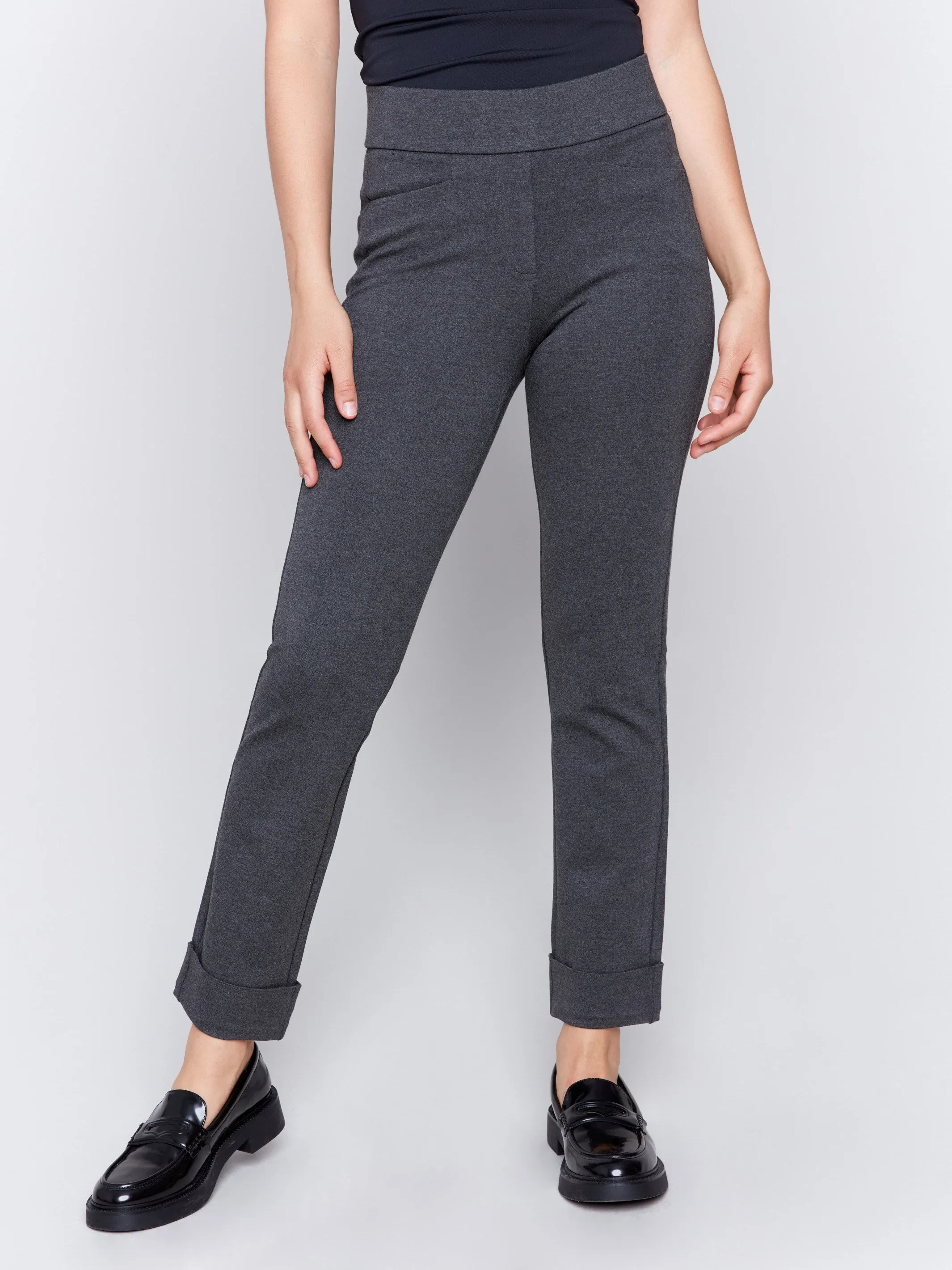 Cuffed Ponte Pants - Charcoal - H-Charcoal