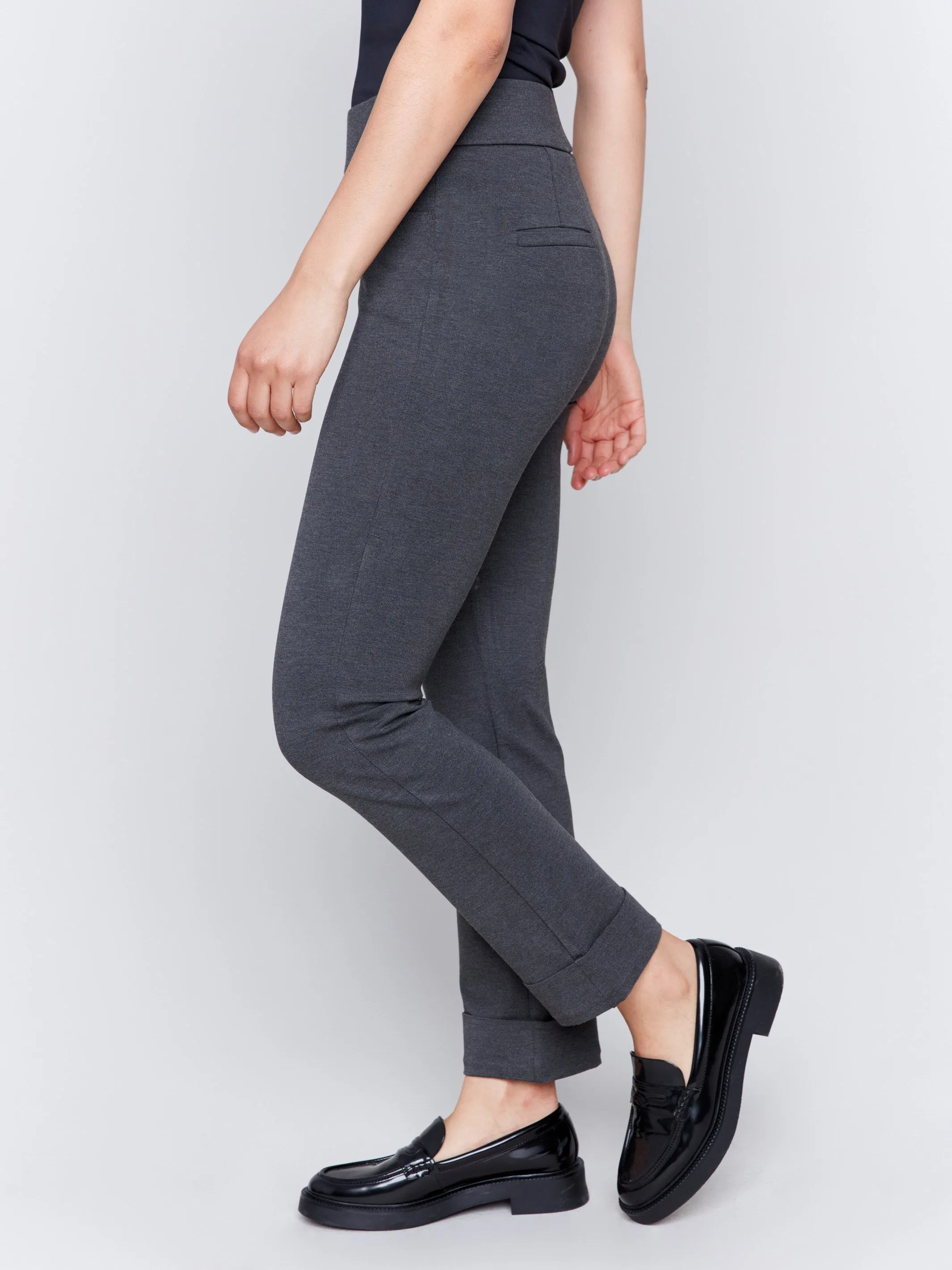 Cuffed Ponte Pants - Charcoal - H-Charcoal