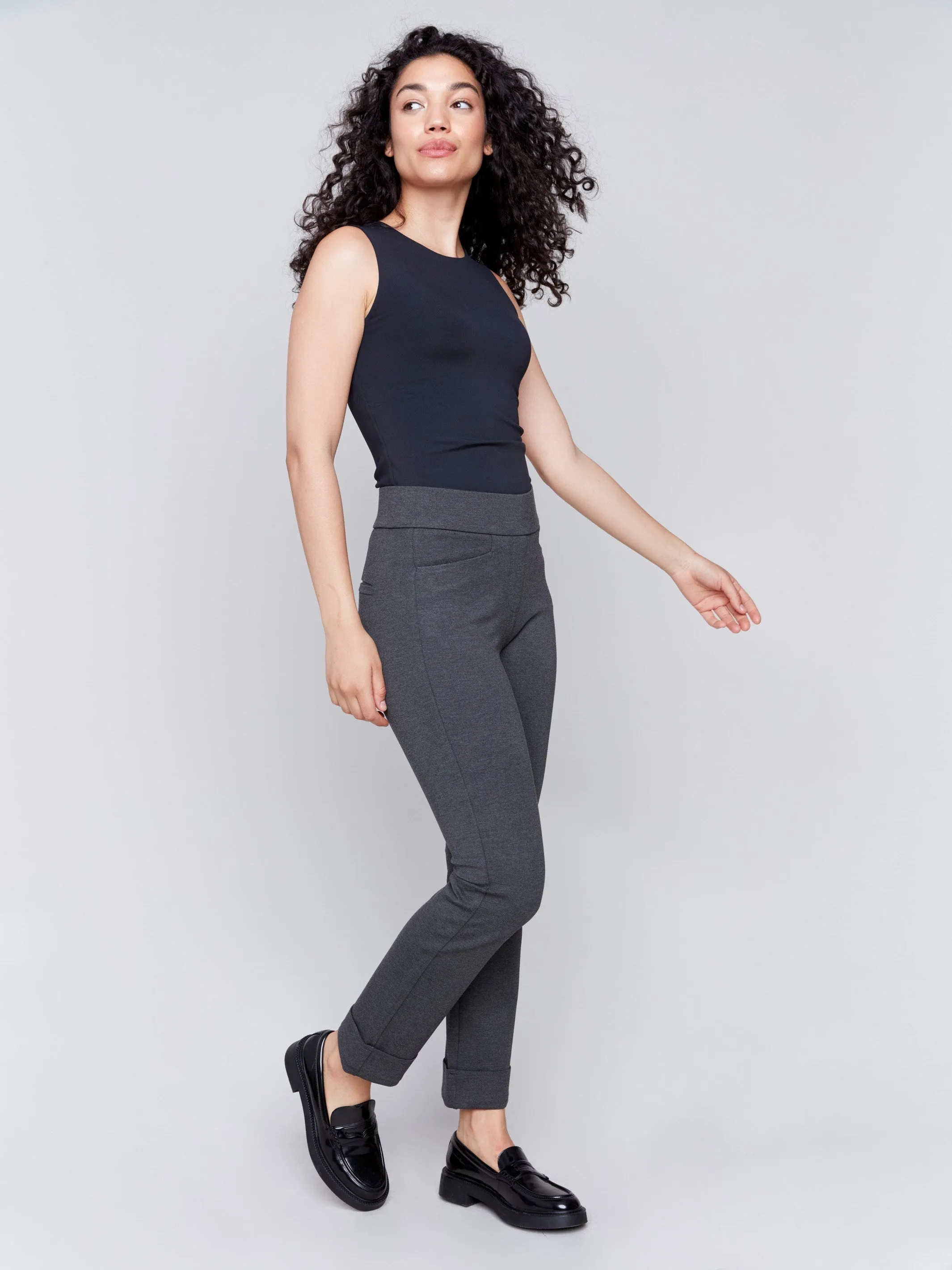 Cuffed Ponte Pants - Charcoal - H-Charcoal