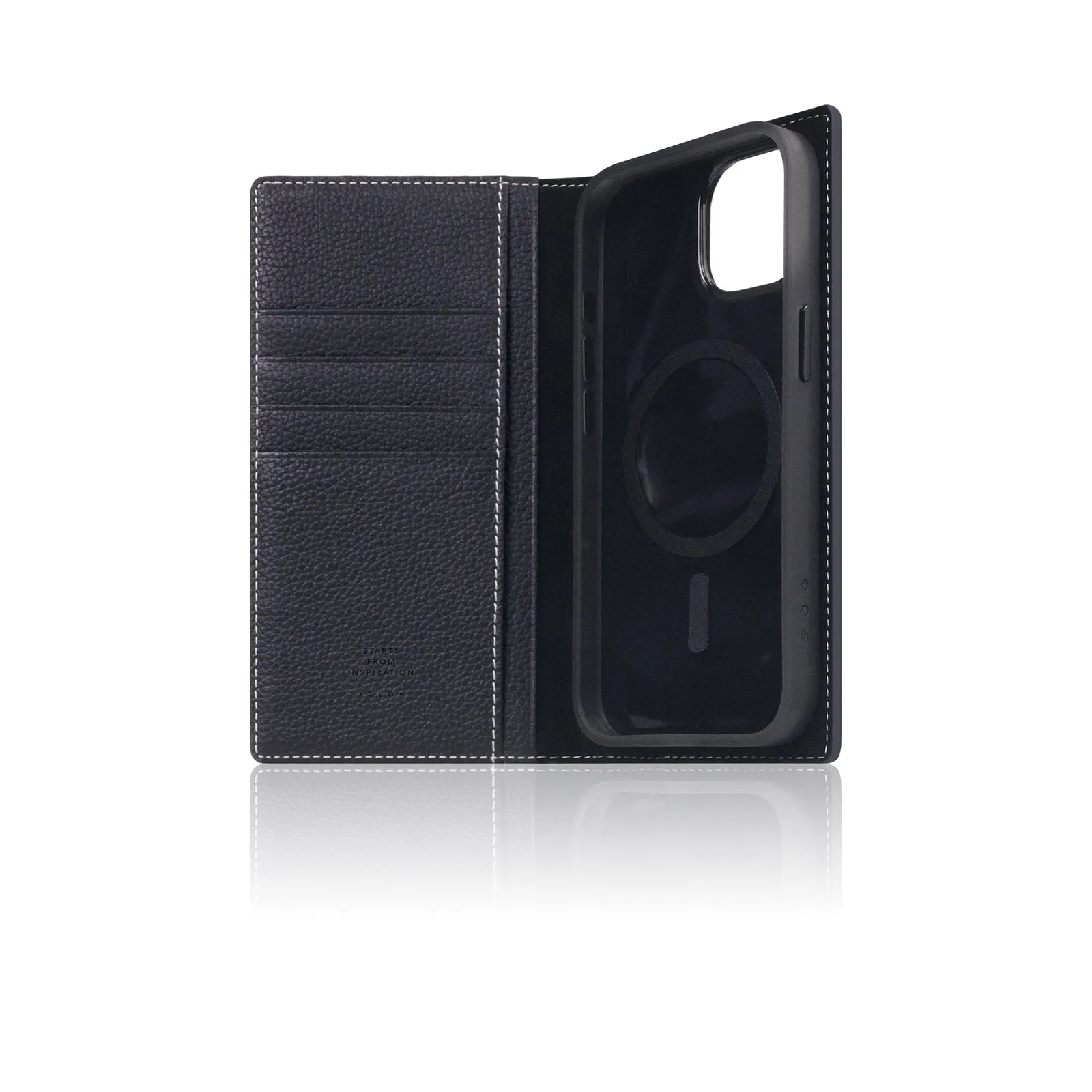 D8 [MagSafe Detachable] Full Grain Leather Diary Case for iPhone 15 (Black Blue)