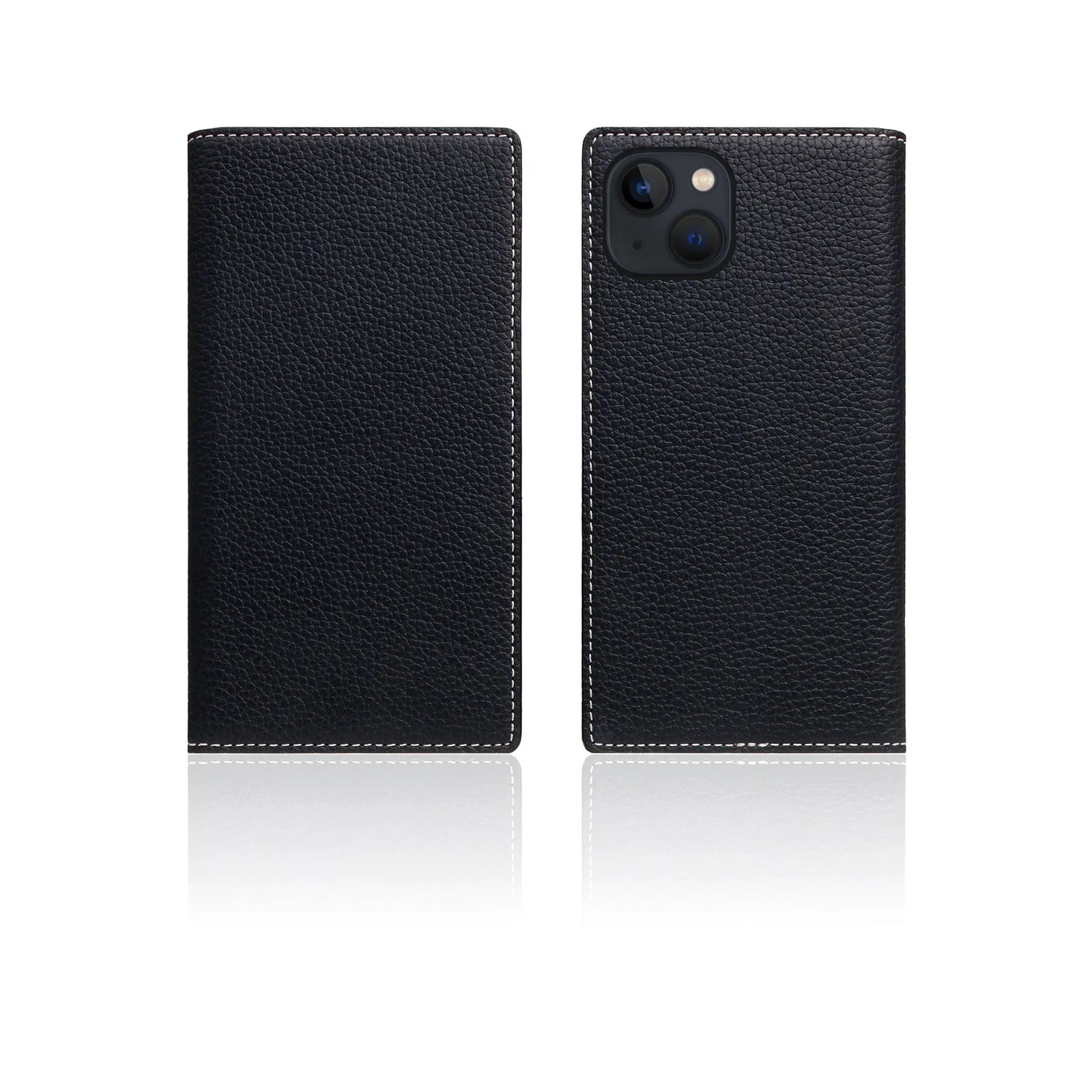 D8 [MagSafe Detachable] Full Grain Leather Diary Case for iPhone 15 (Black Blue)