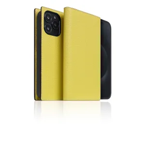 D8 [MagSafe Detachable] Neon Full Gran Leather Diary Case for iPhone 15 Pro Max (Lemon)