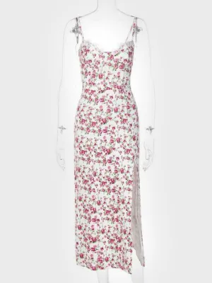 Floral Slit Suspender Dress