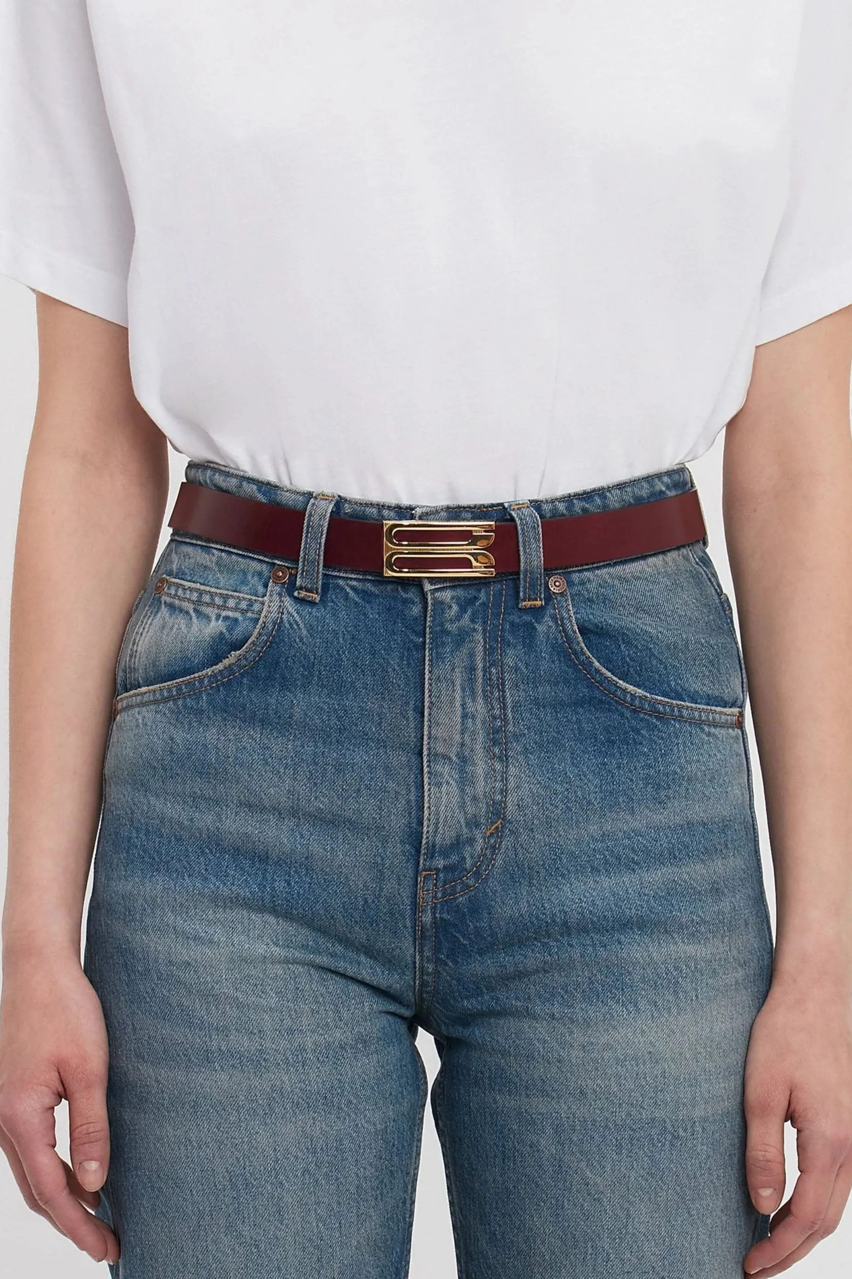 Frame Belt In Burgundy Glossed Leather