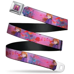 Frozen II Anna Pose2 Full Color Fuchsia Seatbelt Belt - Frozen II Anna Pose/Swirling Leaves Purples/Reds Webbing