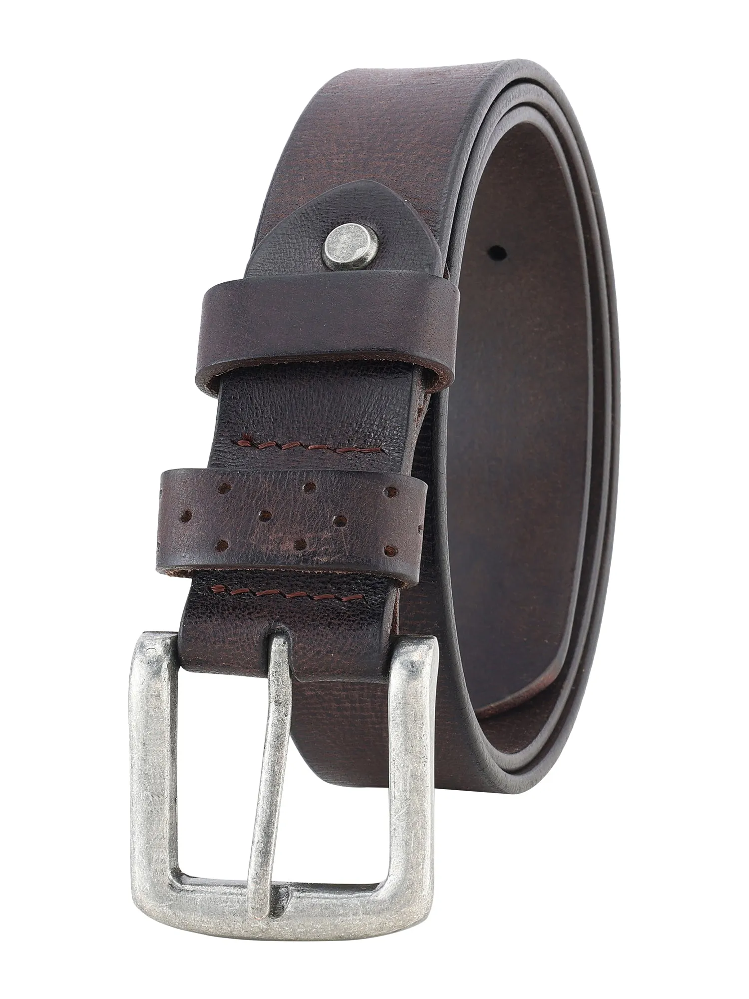 Full Grain Dark Brown Genuine Leather Men's Belt