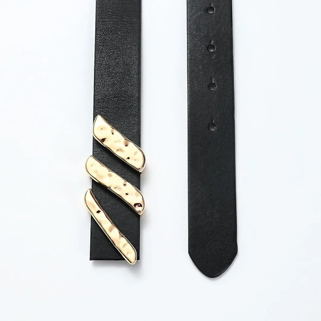 Genuine Leather Belt with Gold Metal Buckle