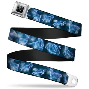 Harry Potter Logo Full Color Black/White Seatbelt Belt - Harry Potter Animal Spirits Black/Blue Webbing