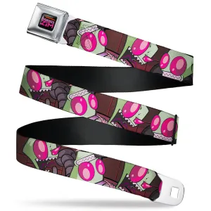 INVADER ZIM Title Logo Full Color Pink/Green Seatbelt Belt - Invader Zim Close-Up Poses Reds Webbing