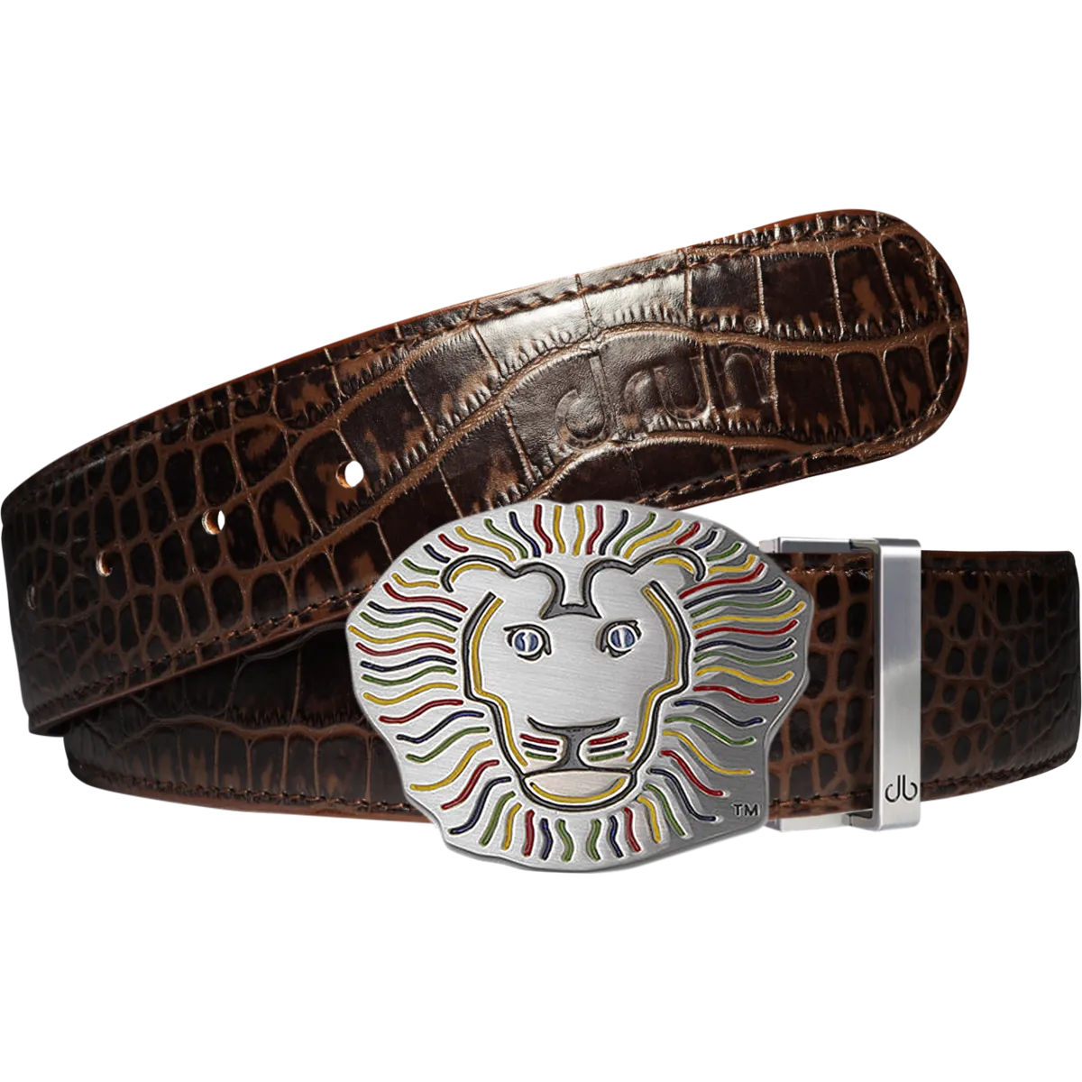 John Daly Lion Buckle and Crocodile Leather Belt in Dark Brown
