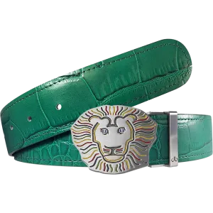 John Daly Lion Buckle and Crocodile Leather Belt in Green