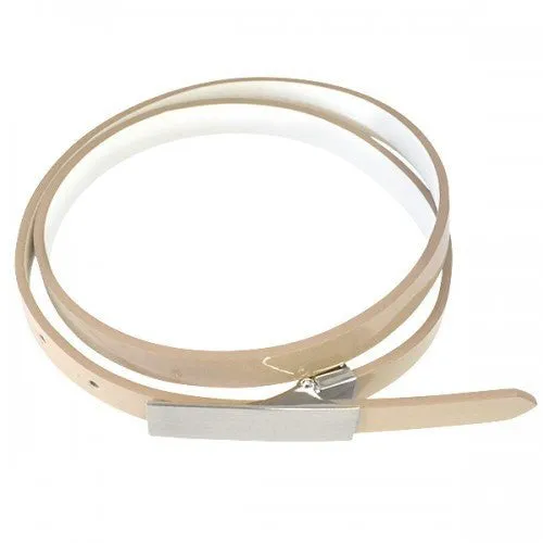 KIMBERLY - Womens Beige Glossy Patent Leather Reversible Thin Belt