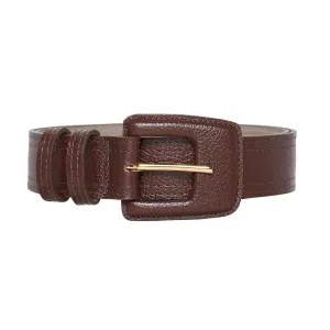Leather Rectangle Buckle Belt - Brown