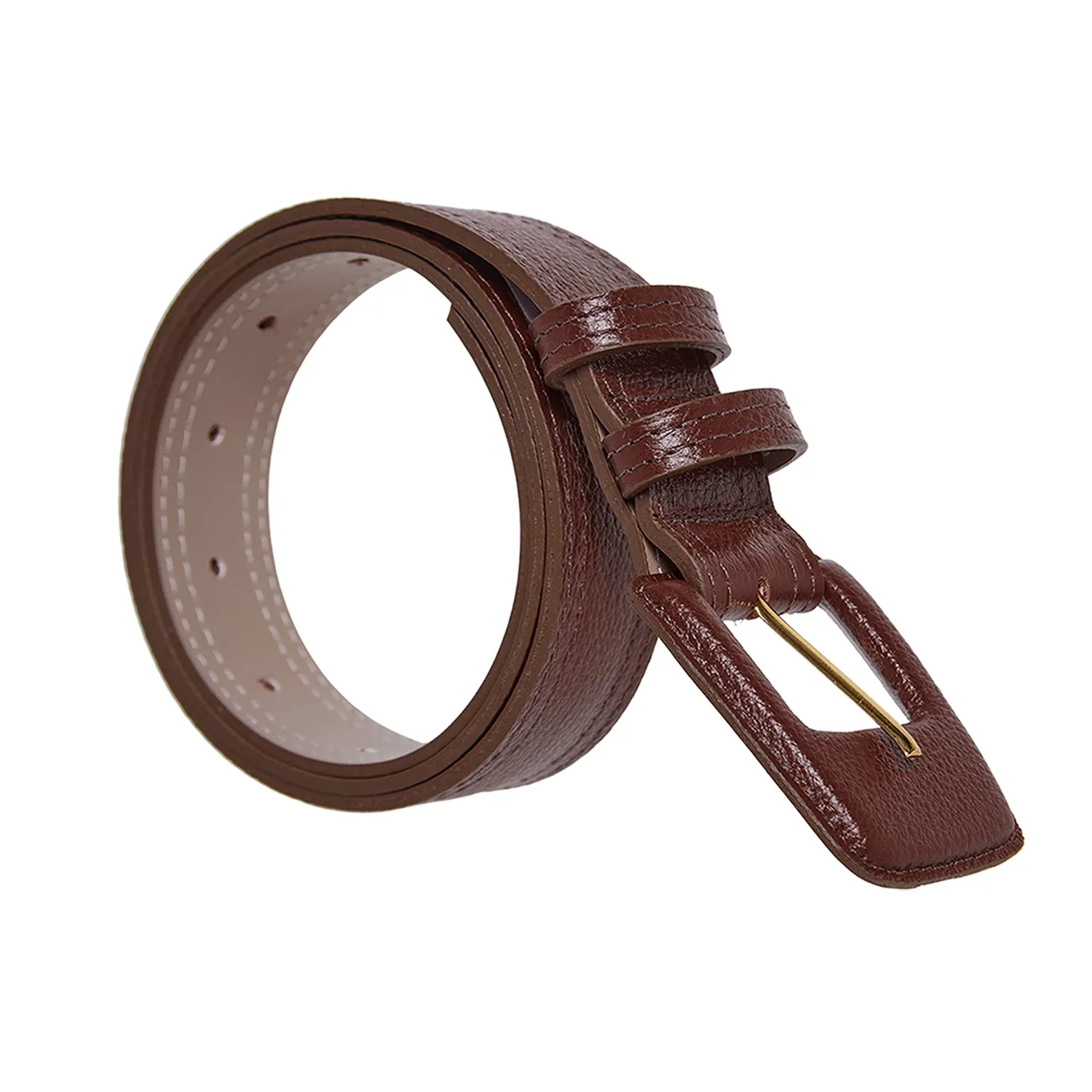 Leather Rectangle Buckle Belt - Brown