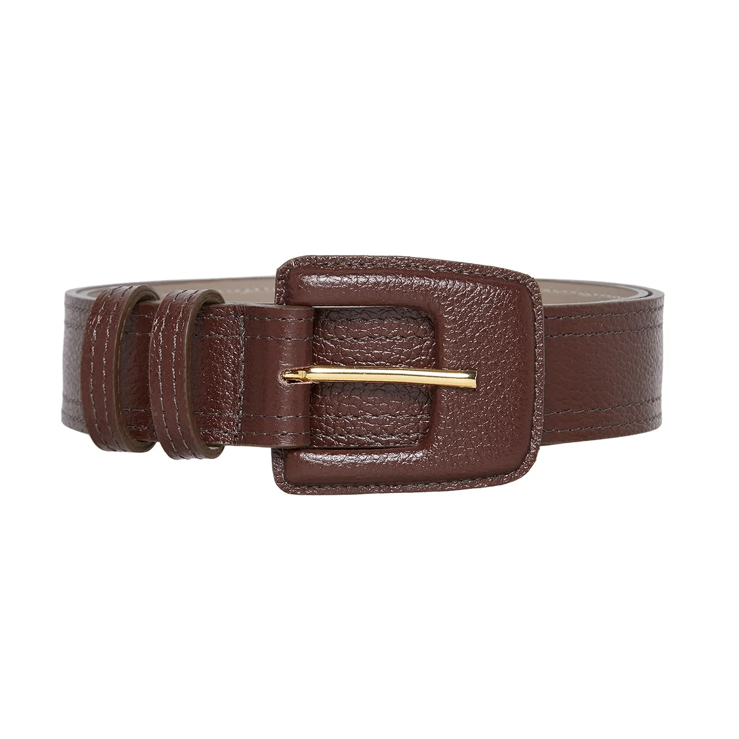 Leather Rectangle Buckle Belt - Brown